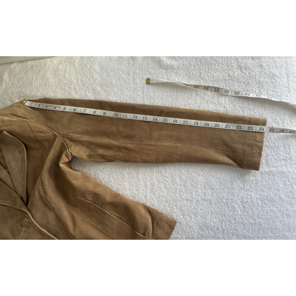 Women's 90s Suede leather Jacket Blazer Tan Beige feminine stitch detail Sz-4 - Picture 7 of 8